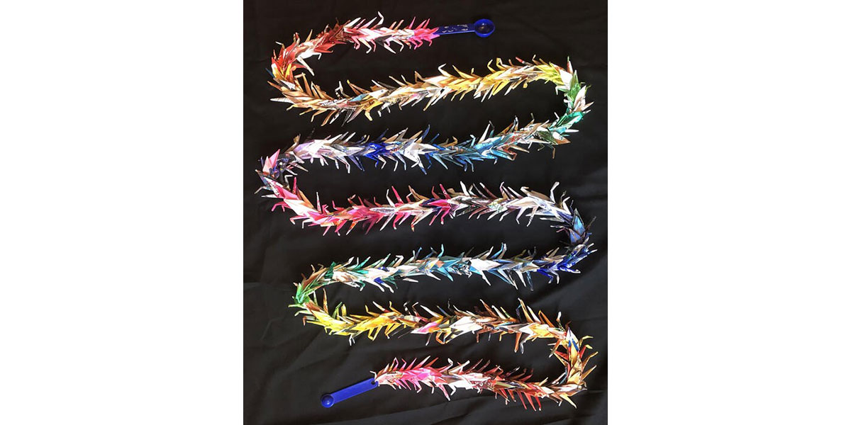 A rope with various color fringes.