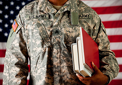 Soldier with school books